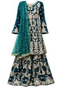 Stunning Teal Embroidered Lehenga Choli