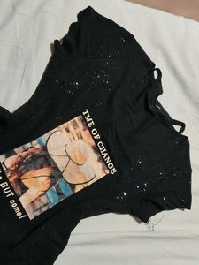 Graphic Sparkly Print Cut-Out T-Shirt