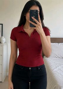 Rust Ribbed Polo Shirt