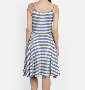 Brand New White Blue Striped Fit N Flare Dress