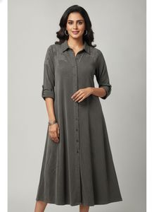Laks*ita Stylish Embellished Grey Shirt Dress