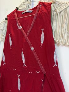 Chic Red Fish Print Wrap kurti small size