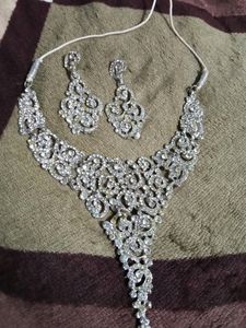 Silver Diamond PartyWear Necklace Set