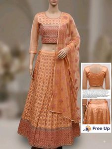 Peachy Embroidered Lehenga Choli Set