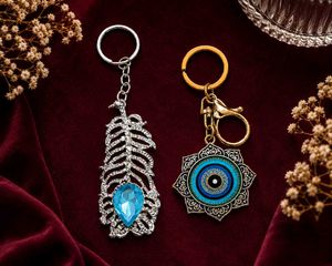 Exquisite Peacock & Evil Eye Keychains pack of 2