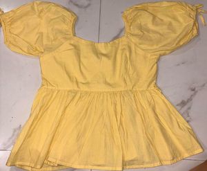 Chic Yellow Puff Sleeve Peplum Top