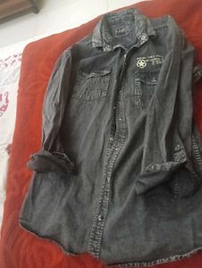 Men's Charcoal Washed Denim Shirt
