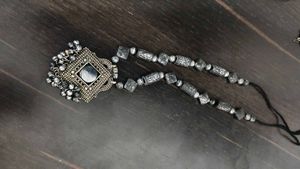 Unique Oxidized Silver Necklace Set and borla head