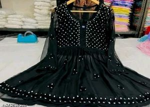 Black Mirror Work Chikankari Kurti