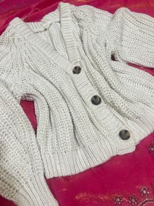 white  Knit Button-Up Cardigan