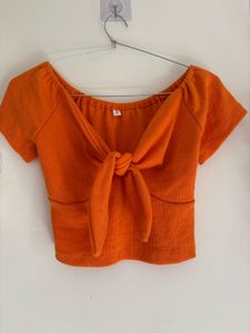 Orange Tie-Front Crop Top