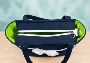 Quilted Navy Tote Bag with Bow