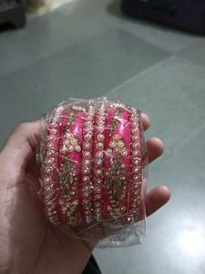 Beautiful Pink Bangles with Pearl and Stone Work