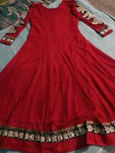 Red Embroidered Anarkali With Dupatta