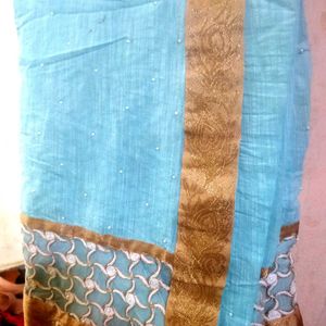 Beautiful Blue Saree with Gold Border