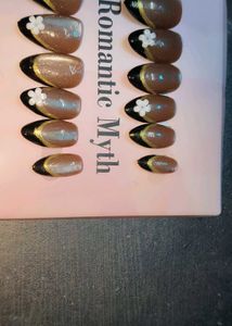 Brown &amp; Gold French Tip Press-On Nails