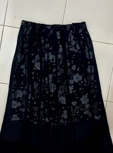 Black Floral Print Double Layered Midi Skirt