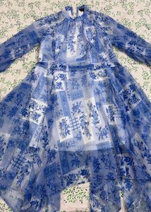 Blue Floral Print Midi Dress