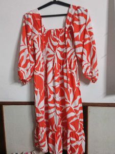 Vibrant Orange Floral Print Dress