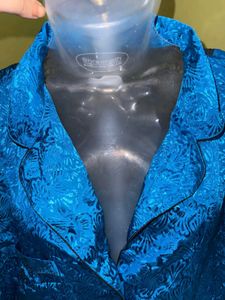 Chic Teal Satin Button-Up Shirt