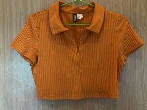 H&amp;M - Ribbed Cropped Polo Top