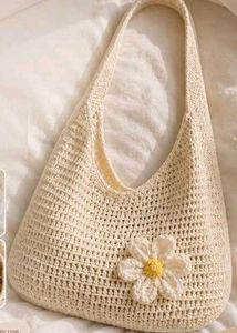 Chic Knitted Tote Bag with Flower
