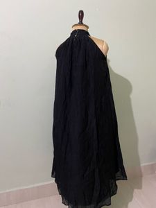 Crinkled Black Halter Neck Dress