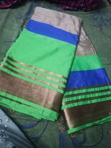 Cotton Blend Saree - Fluorescent Green