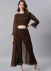 Stylish Brown Kurta Set with Shrug