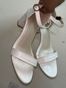 White Ankle Strap Block Heels - wore only twice