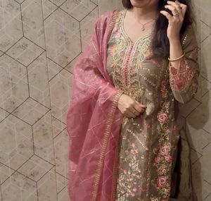 Olive Green And Pink Festive Suit