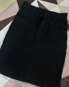 Classic Black Denim Skirt