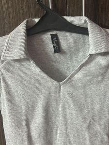 Grey Ribbed Polo Tank