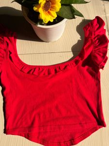 Chic Red Ruffled Crop Top