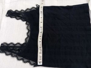 Black Ribbed Lace Trim Crop Top