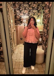 Pink Floral Print Top with Flutter Sleeves