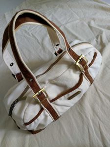 Stylish White &amp; Brown Hobo Bag