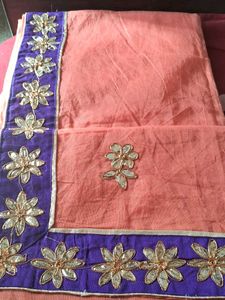 Beautiful Peach Saree with Embellished Border
