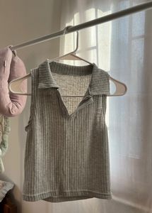 Grey Collar Top
