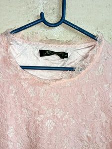 Stylish Lace Mini Dress Layered Pink