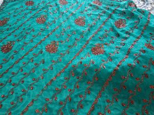 Elegant Teal Embroidered Saree