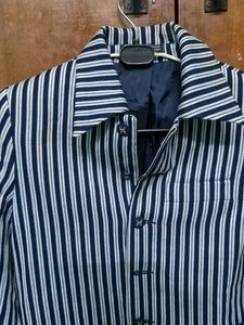 Striped Navy Blue Button-Up Blouse