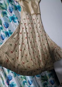 Long Ethnic Gown In Raw Silk Type Fabric