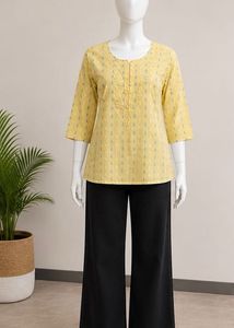 Yellow Printed Kurta with Elegant Neckline