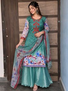 Green Floral Kurta Set with Dupatta