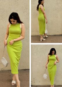 Lime Green Ribbed Maxi Dress