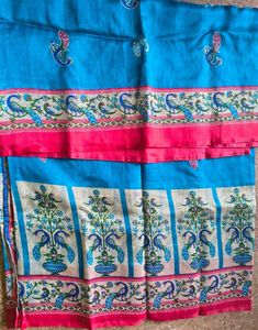 Vibrant Blue Saree with Peacock Motif