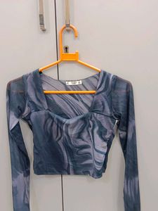 Sheer Marble Print Long Sleeve Top