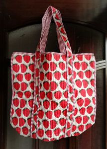 Quilted Strawberry Tote Bag