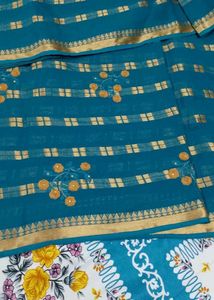 Teal Saree with Gold Border and Embellishments